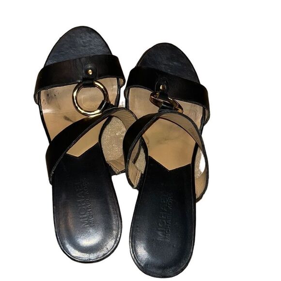 Michael Michael Kors Black Leather Sandals Size 5.5 M - Picture 1 of 4